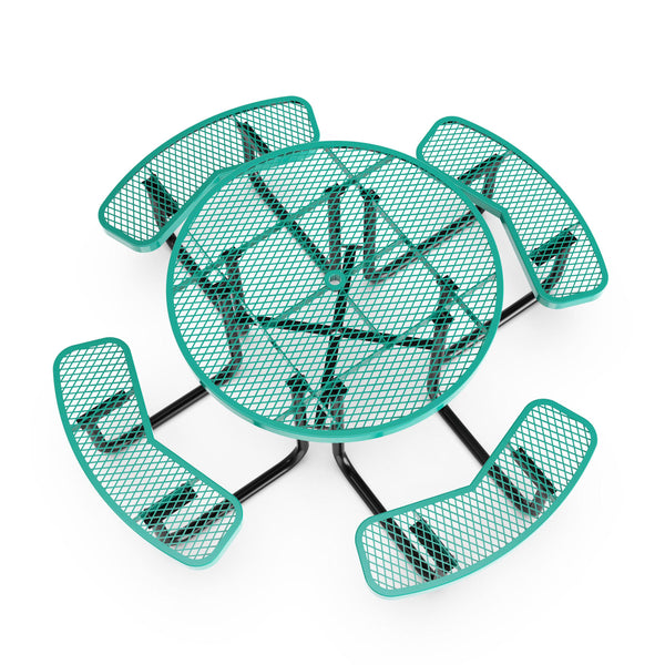 Green |#| Commercial Grade 46 Inch Round Expanded Mesh Metal Outdoor Picnic Table - Green