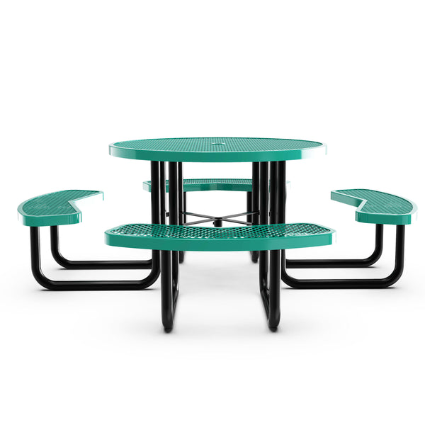 Green |#| Commercial Grade 46 Inch Round Expanded Mesh Metal Outdoor Picnic Table - Green