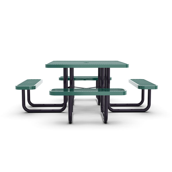 Green |#| Commercial Grade 46 Inch Square Expanded Mesh Metal Outdoor Picnic Table - Green