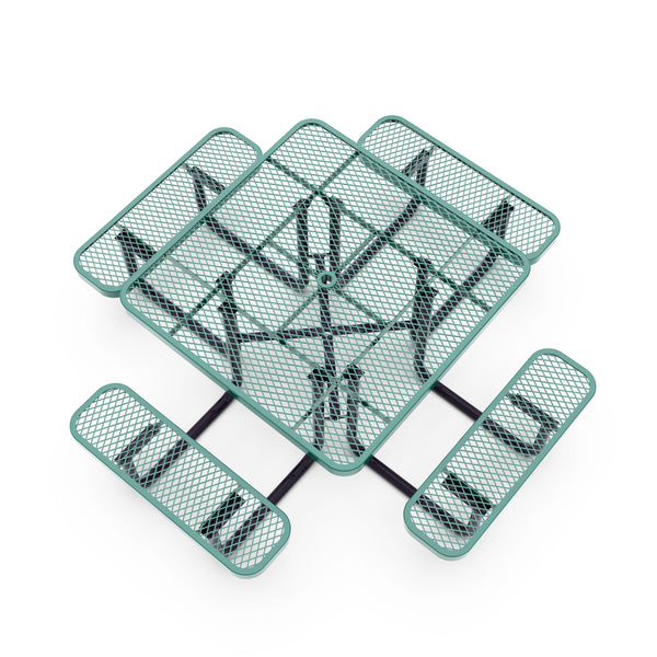 Green |#| Commercial Grade 46 Inch Square Expanded Mesh Metal Outdoor Picnic Table - Green