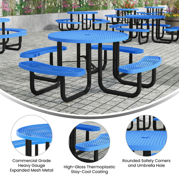 Blue |#| Commercial Grade 46 Inch Round Expanded Mesh Metal Outdoor Picnic Table - Blue