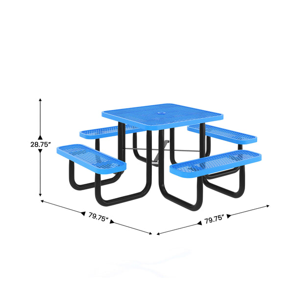 Blue |#| Commercial Grade 46 Inch Square Expanded Mesh Metal Outdoor Picnic Table - Blue