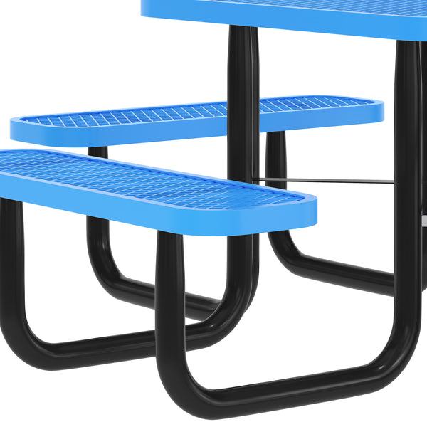 Blue |#| Commercial Grade 46 Inch Square Expanded Mesh Metal Outdoor Picnic Table - Blue
