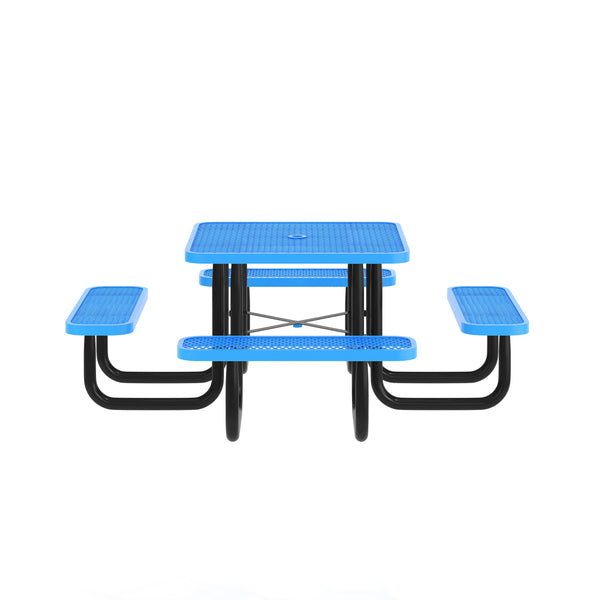 Blue |#| Commercial Grade 46 Inch Square Expanded Mesh Metal Outdoor Picnic Table - Blue