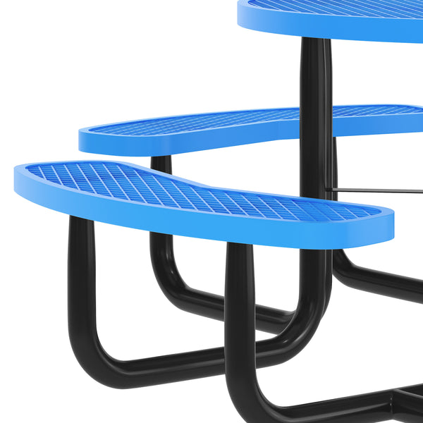 Blue |#| Commercial 46" Round Mesh Metal Outdoor Picnic Table with Ground Anchors - Blue