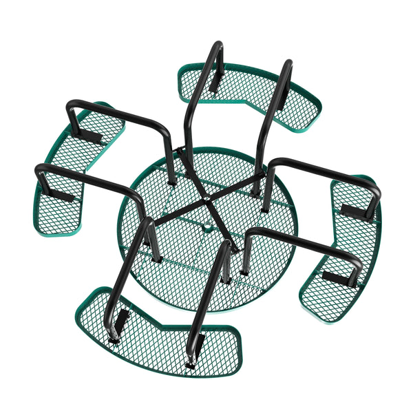Green |#| Commercial 46 Inch Round Expanded Mesh Metal Picnic Table with Anchors - Green