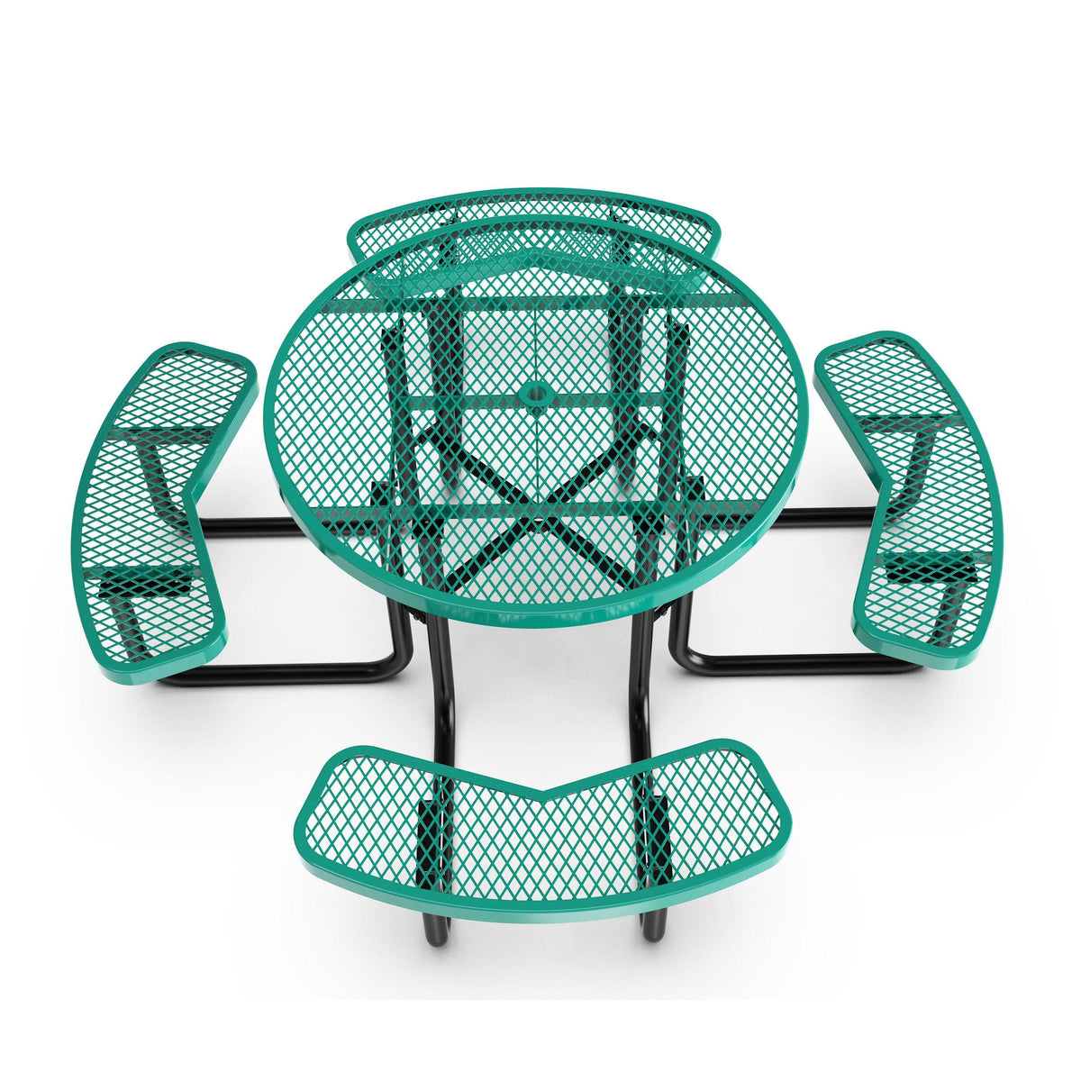Green |#| Commercial 46 Inch Round Expanded Mesh Metal Picnic Table with Anchors - Green