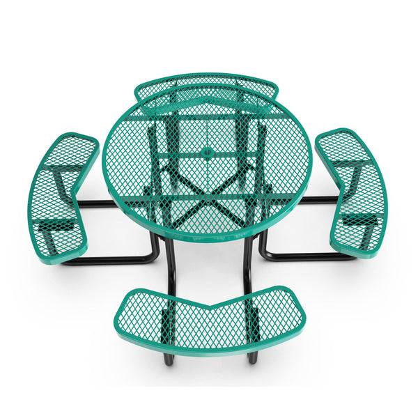 Green |#| Commercial 46 Inch Round Expanded Mesh Metal Picnic Table with Anchors - Green