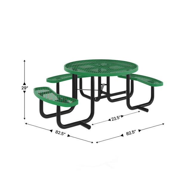 Green |#| Commercial 46" Round Wheelchair Accessible Metal Outdoor Picnic Table - Green