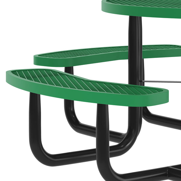 Green |#| Commercial 46" Round Wheelchair Accessible Metal Outdoor Picnic Table - Green