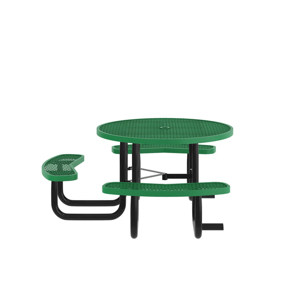 Green |#| Commercial 46" Round Wheelchair Accessible Metal Outdoor Picnic Table - Green