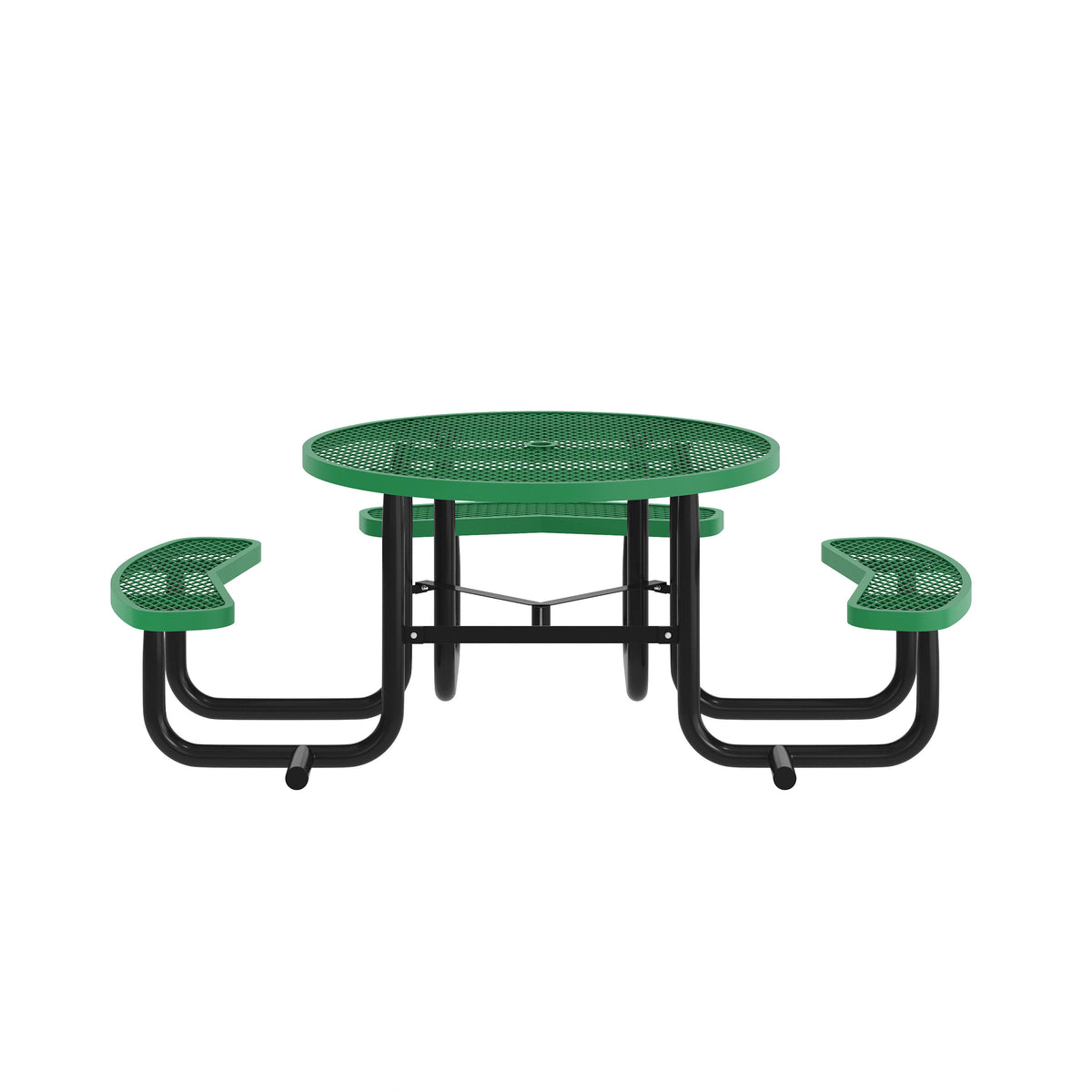 Green |#| Commercial 46" Round Wheelchair Accessible Metal Outdoor Picnic Table - Green