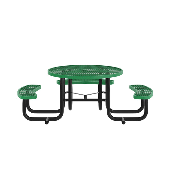Green |#| Commercial 46" Round Wheelchair Accessible Metal Outdoor Picnic Table - Green
