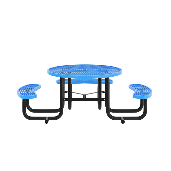 Blue |#| Commercial 46" Round Wheelchair Accessible Metal Outdoor Picnic Table - Blue