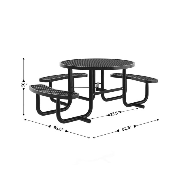 Black |#| Commercial 46" Round Wheelchair Accessible Metal Outdoor Picnic Table - Black