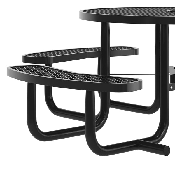 Black |#| Commercial 46" Round Wheelchair Accessible Metal Outdoor Picnic Table - Black