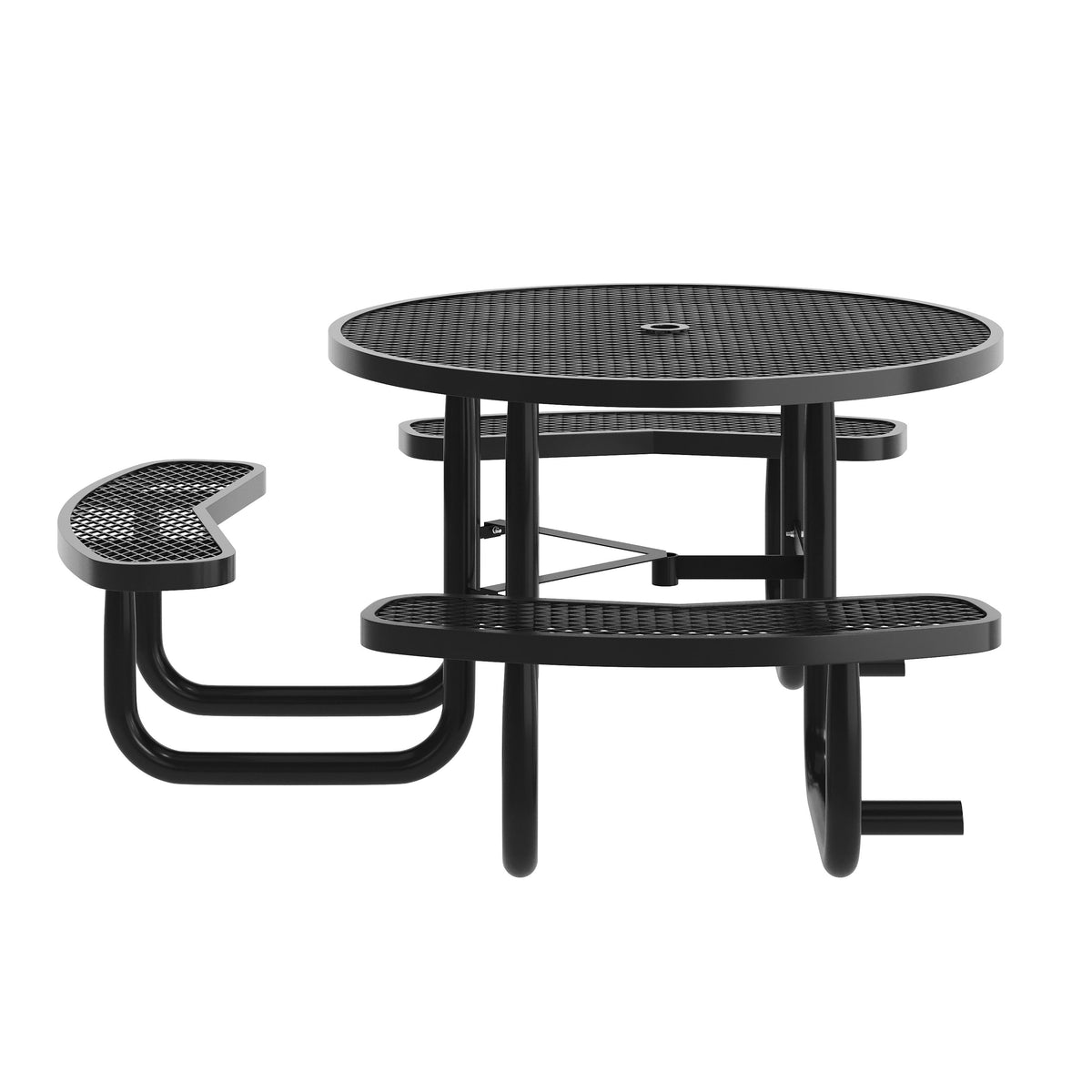 Black |#| Commercial 46" Round Wheelchair Accessible Metal Outdoor Picnic Table - Black