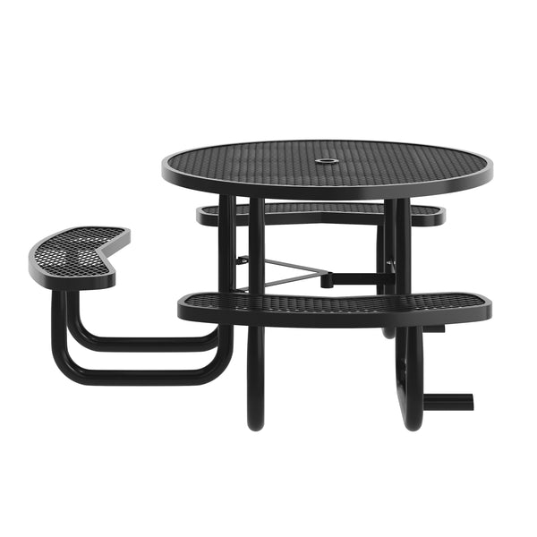 Black |#| Commercial 46" Round Wheelchair Accessible Metal Outdoor Picnic Table - Black