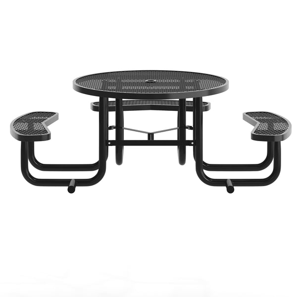 Black |#| Commercial 46" Round Wheelchair Accessible Metal Outdoor Picnic Table - Black