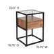 Glass End Table with Drawer and Shelf in Rustic Wood Grain Finish