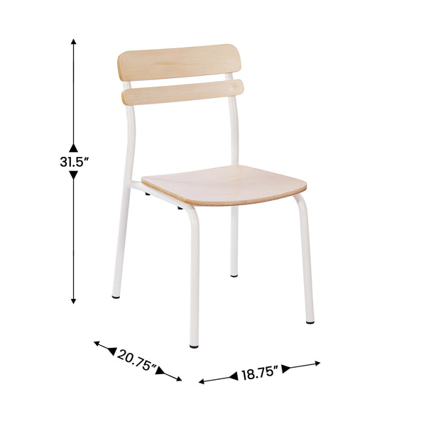Antique White |#| Commercial Solid Wood Dining Chair with White Frame and Antique White Finish