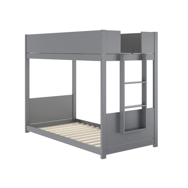 Gray |#| Twin Over Twin Convertible Solid Wood Bunk Bed Frame for Kids in Gray
