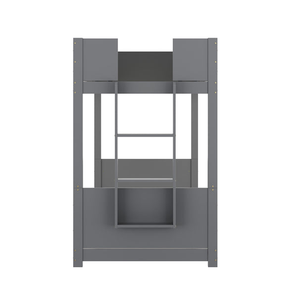 Gray |#| Twin Over Twin Convertible Solid Wood Bunk Bed Frame for Kids in Gray