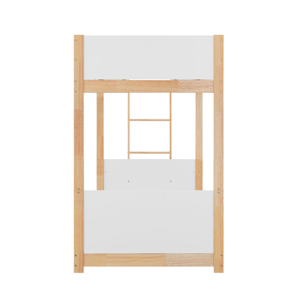 White/Natural |#| Twin Over Twin Convertible Solid Wood Bunk Bed Frame for Kids in White/Natural