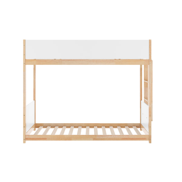 White/Natural |#| Twin Over Twin Convertible Solid Wood Bunk Bed Frame for Kids in White/Natural