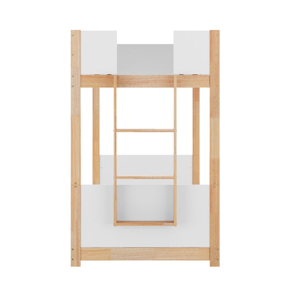White/Natural |#| Twin Over Twin Convertible Solid Wood Bunk Bed Frame for Kids in White/Natural