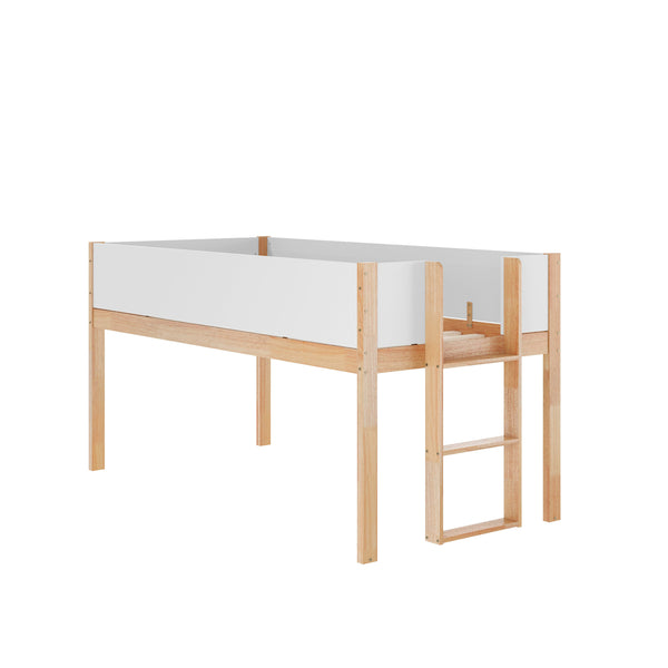 White/Natural |#| Twin Over Twin Convertible Solid Wood Bunk Bed Frame for Kids in White/Natural