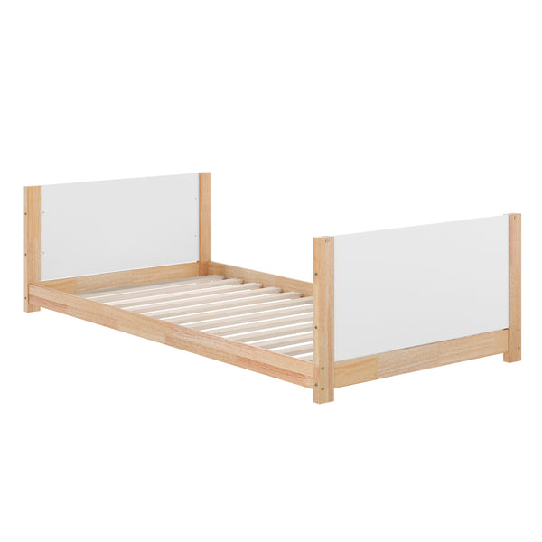 White/Natural |#| Twin Over Twin Convertible Solid Wood Bunk Bed Frame for Kids in White/Natural