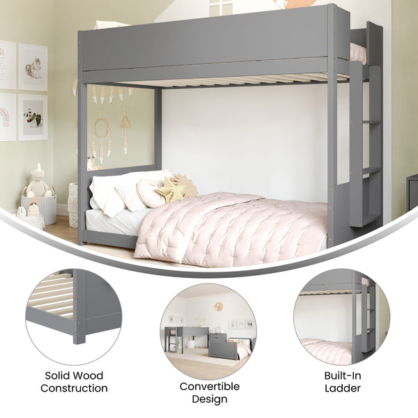 Gray |#| Twin Over Twin Convertible Solid Wood Bunk Bed Frame for Kids in Gray