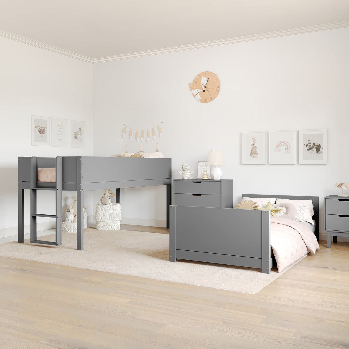 Gray |#| Twin Over Twin Convertible Solid Wood Bunk Bed Frame for Kids in Gray