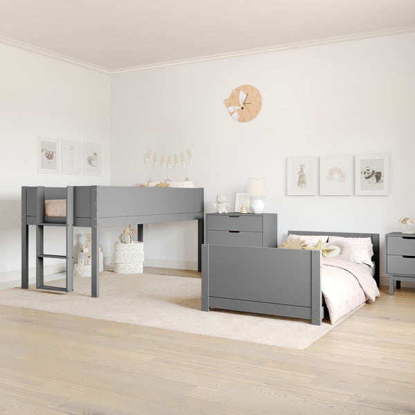 Gray |#| Twin Over Twin Convertible Solid Wood Bunk Bed Frame for Kids in Gray