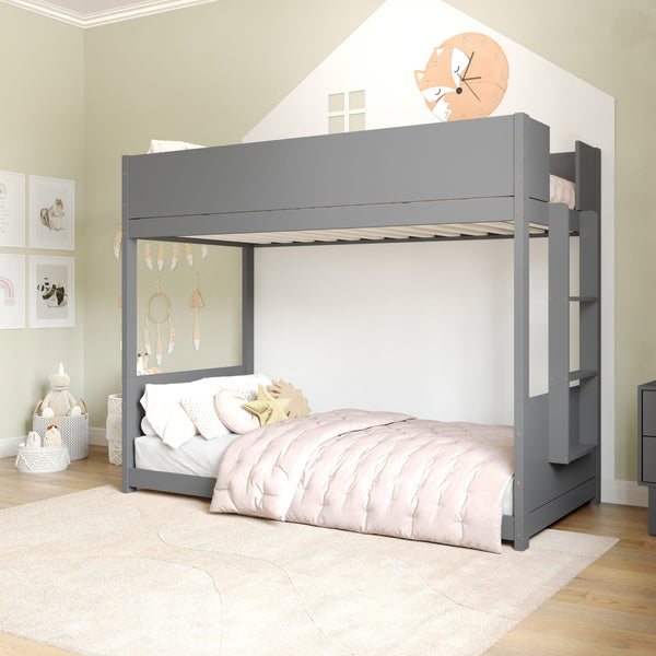 Gray |#| Twin Over Twin Convertible Solid Wood Bunk Bed Frame for Kids in Gray