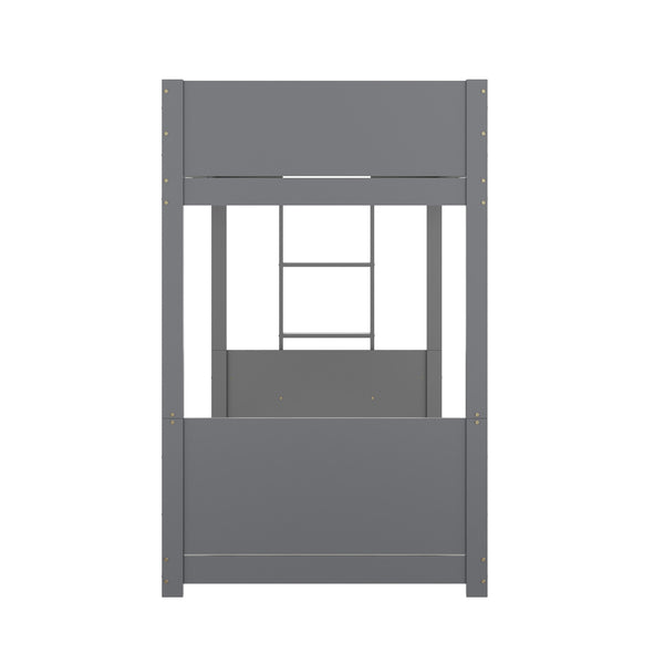 Gray |#| Twin Over Twin Convertible Solid Wood Bunk Bed Frame for Kids in Gray