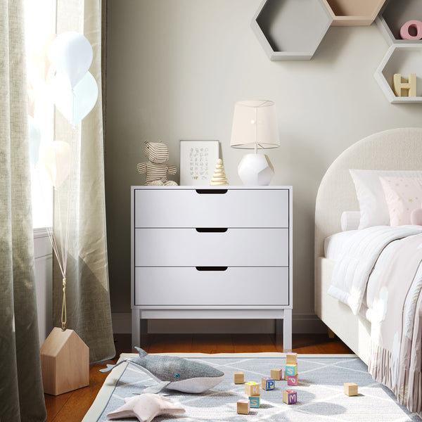 White |#| Wooden 3-Drawer Dresser with Smooth Bearing Slides for Kids Bedroom in White