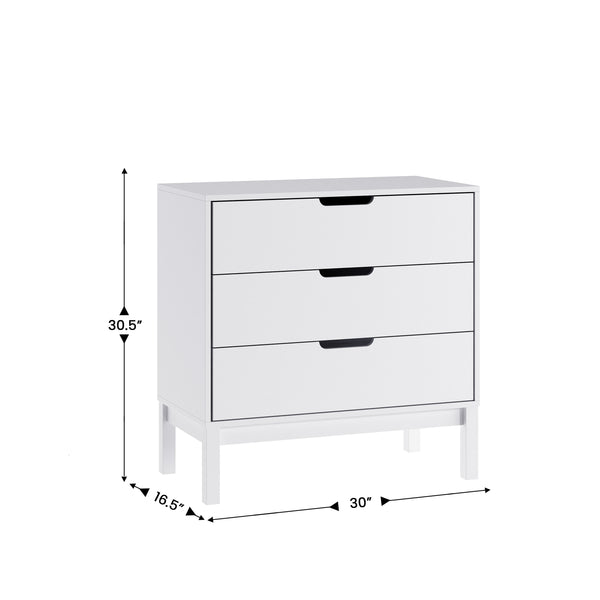 White |#| Wooden 3-Drawer Dresser with Smooth Bearing Slides for Kids Bedroom in White