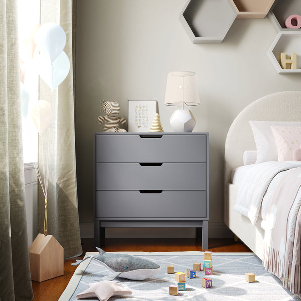 Gray |#| Wooden 3-Drawer Dresser with Smooth Bearing Slides for Kids Bedroom in Gray