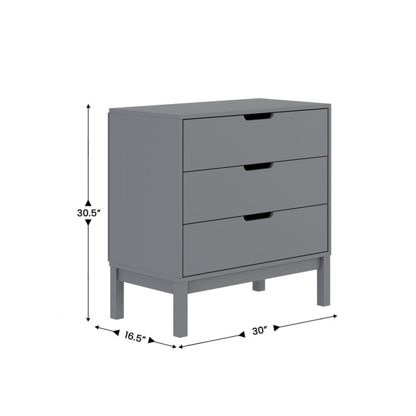 Gray |#| Wooden 3-Drawer Dresser with Smooth Bearing Slides for Kids Bedroom in Gray