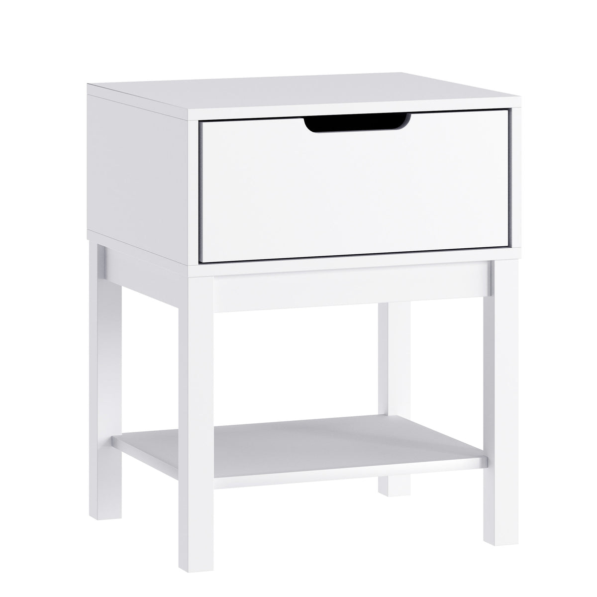 White |#| Wooden Night Stand for Kids Bedroom with Storage Drawer and Shelf in White