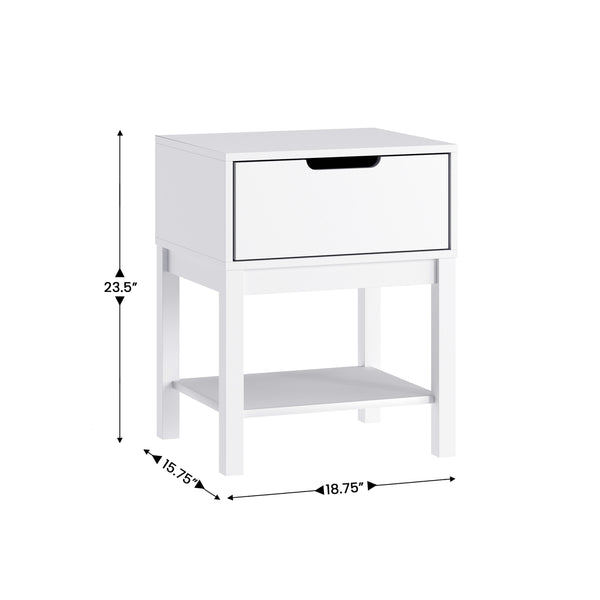 White |#| Wooden Night Stand for Kids Bedroom with Storage Drawer and Shelf in White