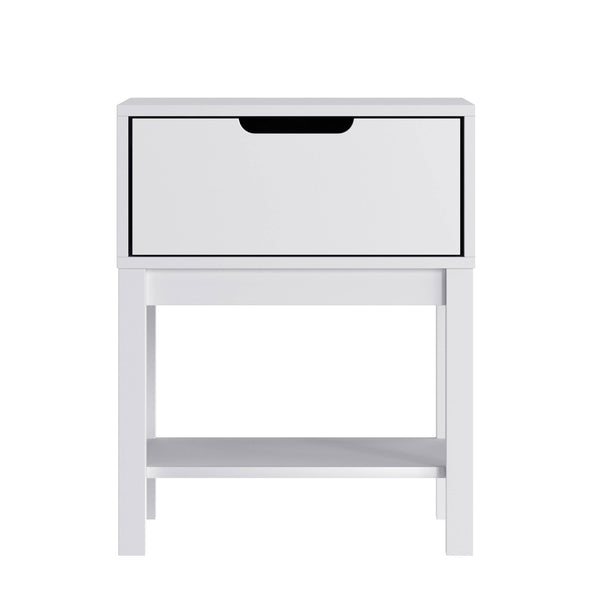 White |#| Wooden Night Stand for Kids Bedroom with Storage Drawer and Shelf in White