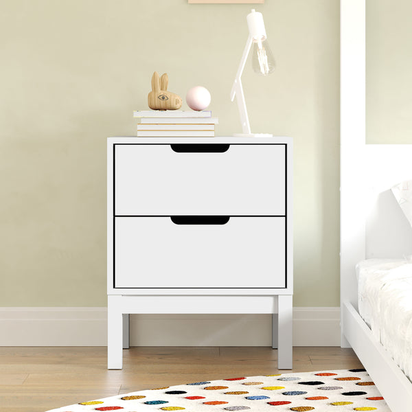 White |#| Wooden Night Stand for Kids Bedroom with 2 Storage Drawers in White