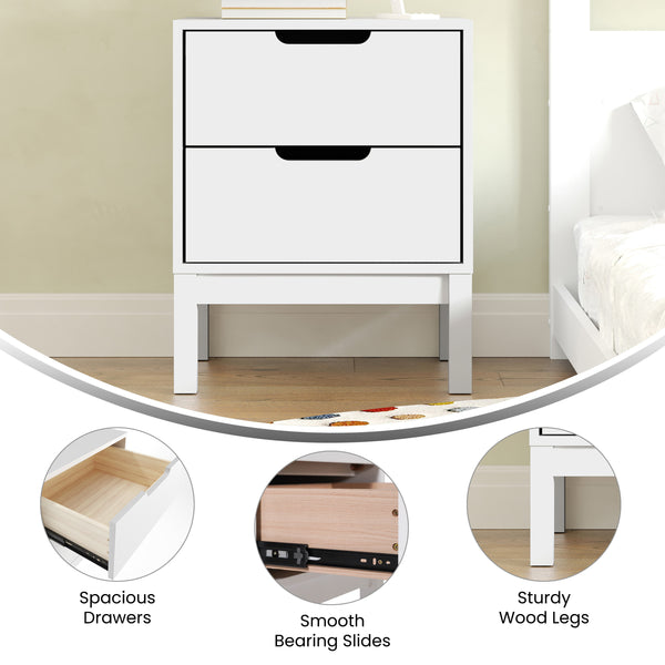 White |#| Wooden Night Stand for Kids Bedroom with 2 Storage Drawers in White