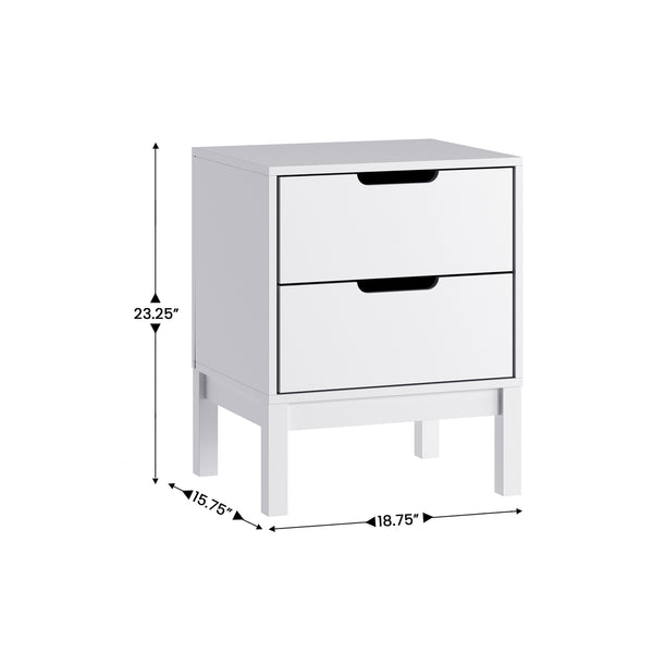 White |#| Wooden Night Stand for Kids Bedroom with 2 Storage Drawers in White