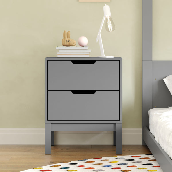 Gray |#| Wooden Night Stand for Kids Bedroom with 2 Storage Drawers in Gray