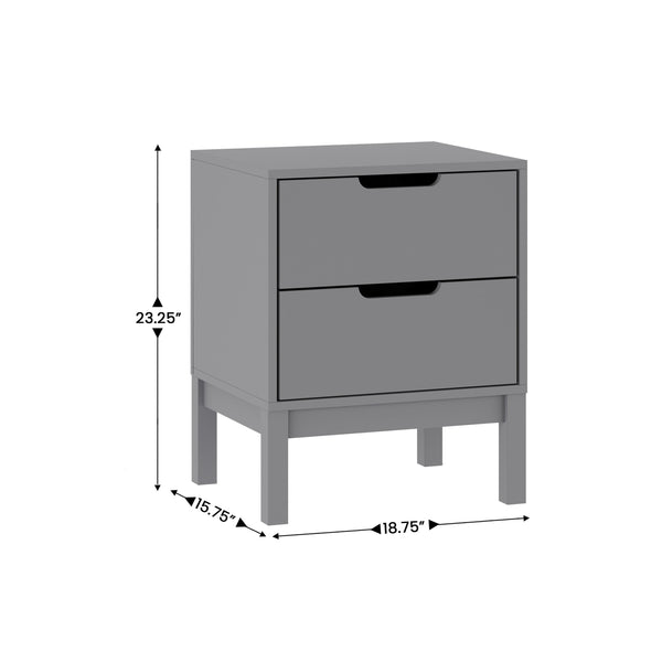 Gray |#| Wooden Night Stand for Kids Bedroom with 2 Storage Drawers in Gray
