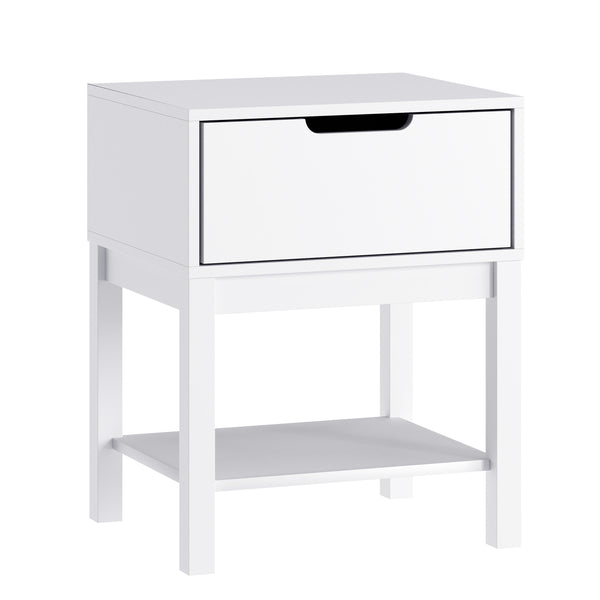 White |#| Wooden Night Stand for Kids Bedroom with Storage Drawer and Shelf in White
